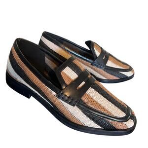 3.1 Phillip Lim Tan Knit Raffia Striped Slip On Alexa Penny Loafers Womens 40